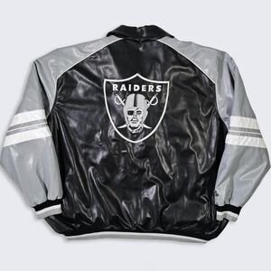 Oakland Raiders Vintage 90s Vegan Leather GIII Varsity Jacket - NFL Football